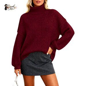 Oversized Chunky Knit Pullover Sweater with Mock Neck Long Sleeve